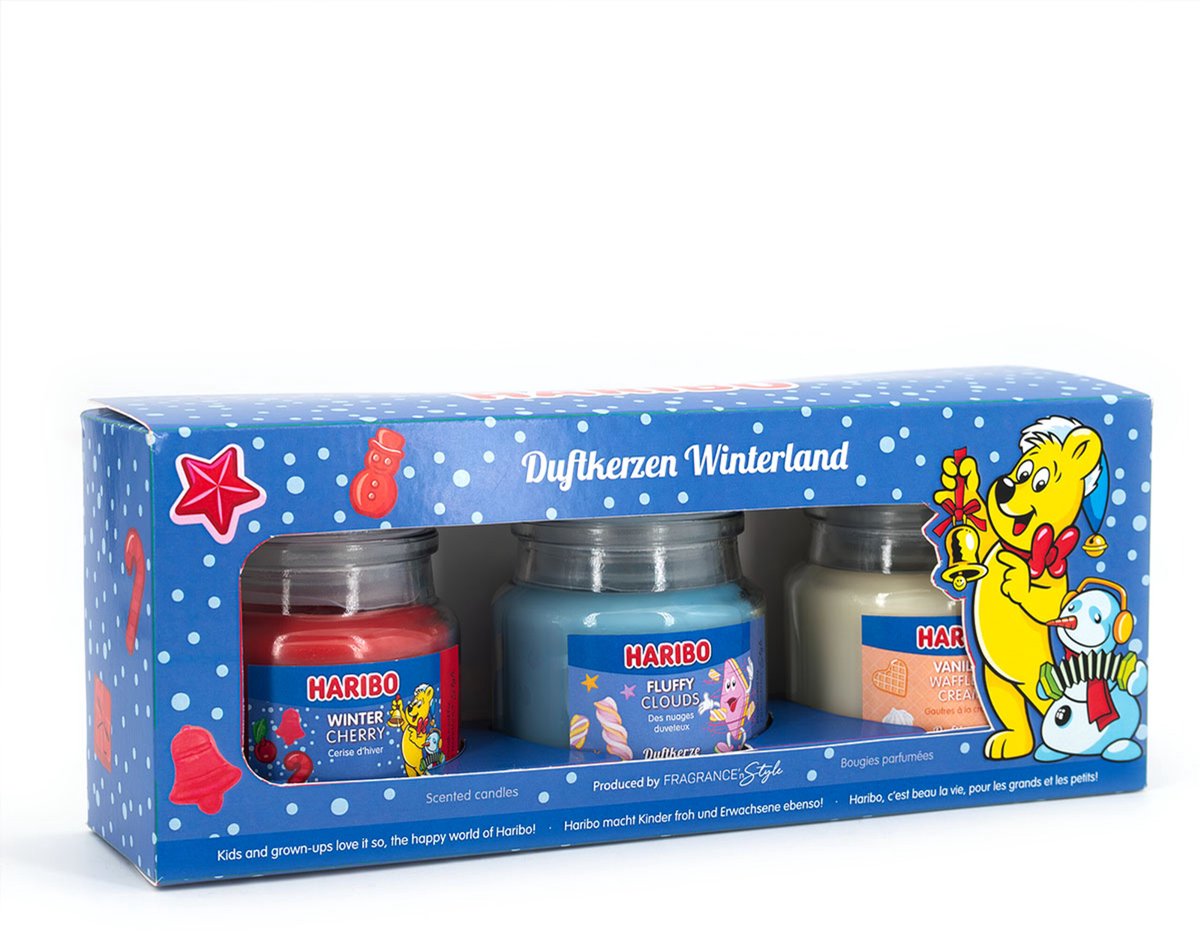 Haribo geurkaarsen - set van 3 - winterland blauw