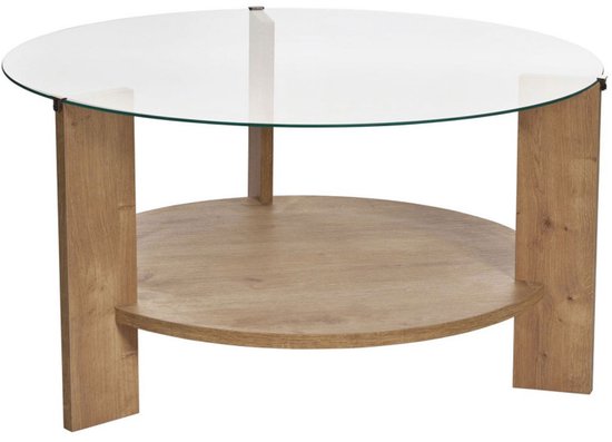 Ria - Ronde salontafel van gehard glas en hout ø75cm | bol
