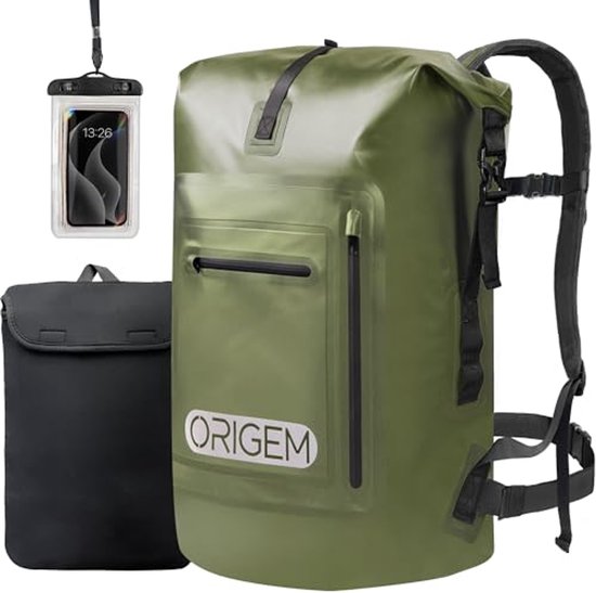 Origem Waterdichte rugzak, 35L-85L Dry Bag rugzak met gewatteerd achterpaneel en schouderbanden, waterdichte telefoontas en laptoptas, ideaal voor paddleboarden, zwemmen, kajakken