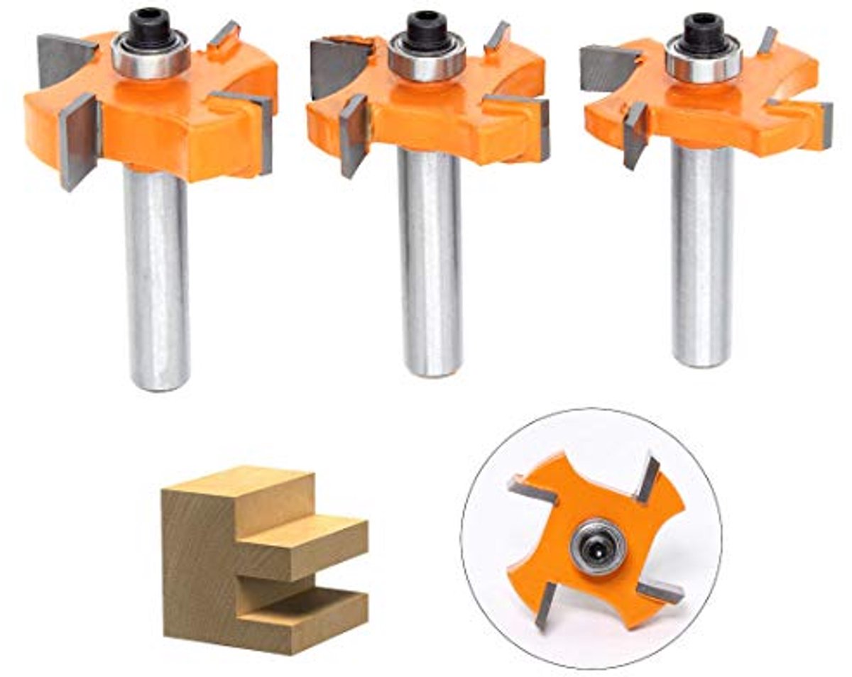 3 Stuks Tong- en Groeffreesset - T-vormige Houtbewerkingsfrees voor Deuren, Tafels, Planken en Muren
