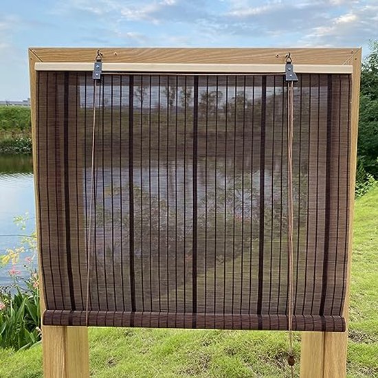 XIUXIU Bamboe rolgordijnen Romeinse tinten voor raamrolgordijnen voor thuis licht filteren binnen buiten patio C 114 cm B x 74 H, kleur C
