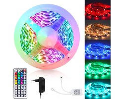 LED Strip 1 meter - light strip - RGB LED Verlichting - Led strips - SMD5050 LED - met 44 Toetsen afstandsbediening - dimbaar - gaming accesoires - incl. Voeding - Zelfklevend - binnenverlichting
