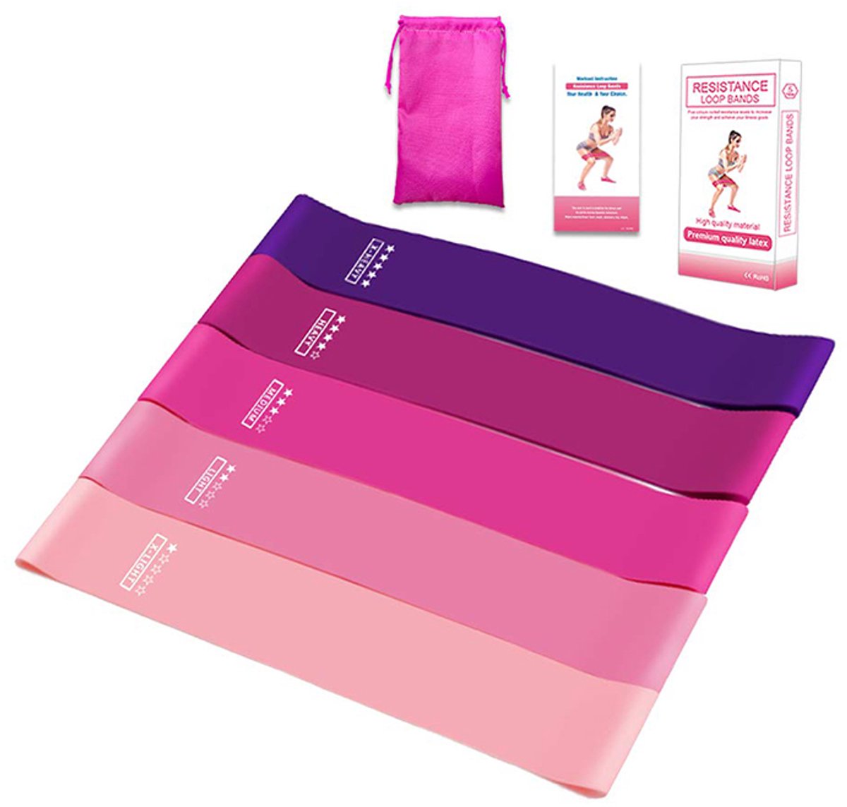 Thuis workout weerstandsbanden 5-pack roze
