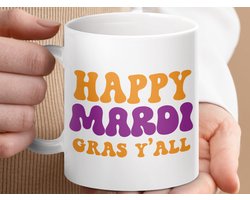 Mok Happy Mardi Gras Yall, Mardi Gras Mug, Groovy Mug, Party Mug, Gift for Her, Gift for Him, Mardi Gras Party, Custom Coffee Mug
