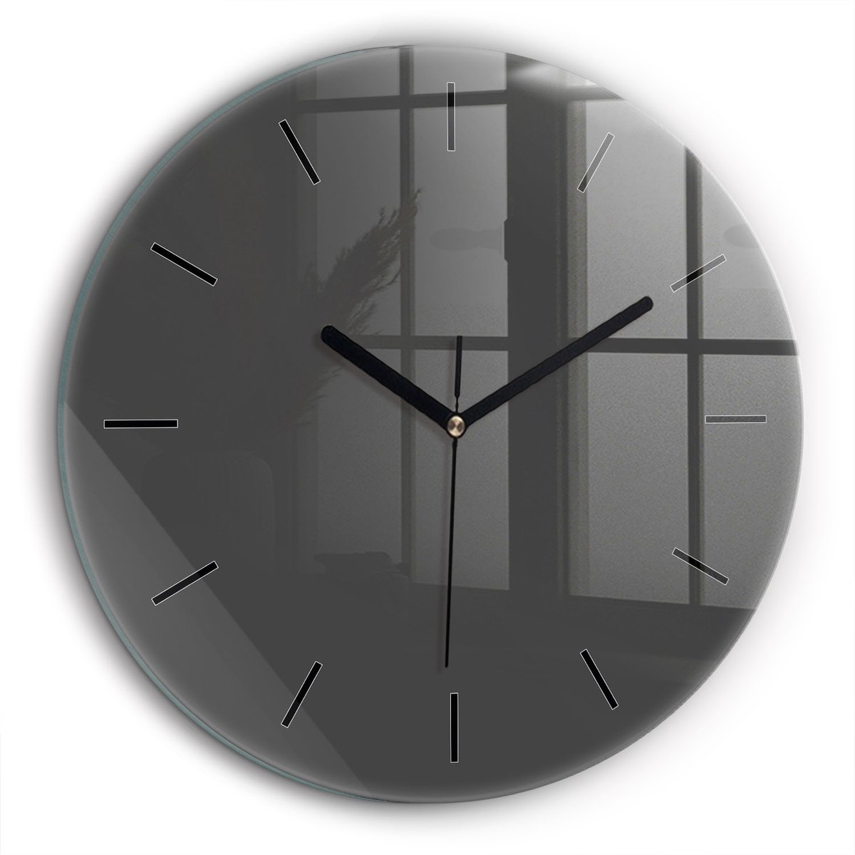 Wallfluent Wandklok - Grijs Ronde Glas Klok - 60 cm x 60 cm - Grijs Wandklok - Zwarte Handen - Wandklok Zonder Cijfers - Stille Wandklok Slaapkamer - Ronde Glazen Klok - Minimalistisch Wandklok - Ronde Glazen Wandklok