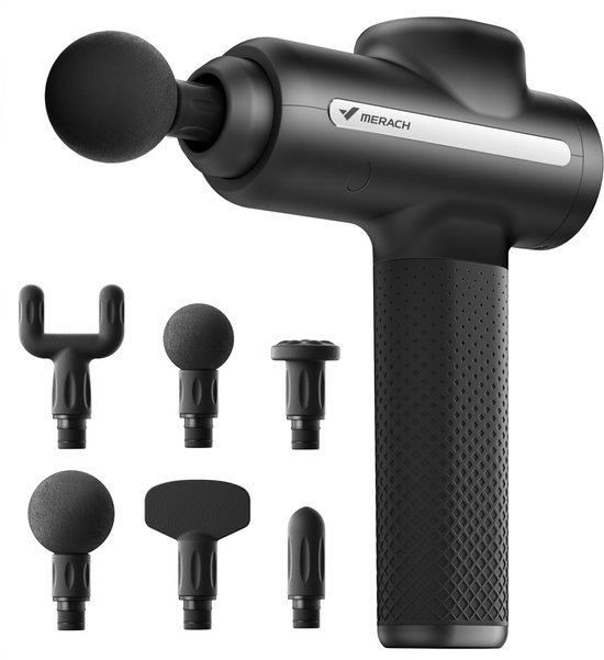 MERACH Massagepistool Zwart met 6 Opzetstukken en 5 Standen - MERACH - €53,99