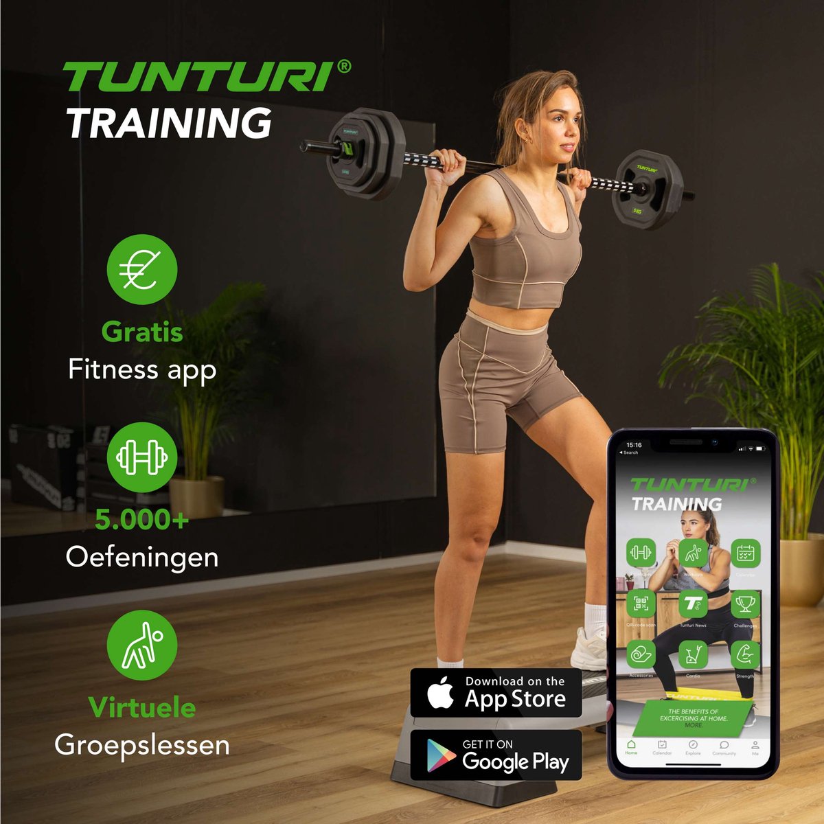 Tunturi Aerobic Pump Gewichtenset 20kg - Halterset van rubber - Incl. halterstang met 6 schijven - Barbell set - Incl. gratis fitnessapp thumbnail 3