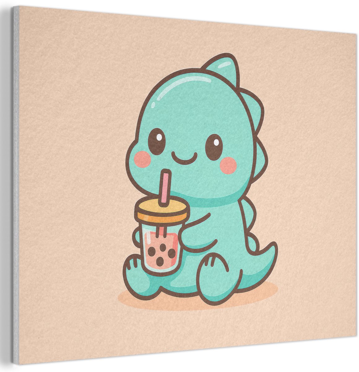 Akoestisch wandpaneel 70x50 cm - Vilt schilderij Dino - Boba - kawaii - Oranje - Akoestische panelen - Geluidsdempende wanddecoratie - Geluidsisolatie woonkamer - Muurdecoratie geluidspanelen