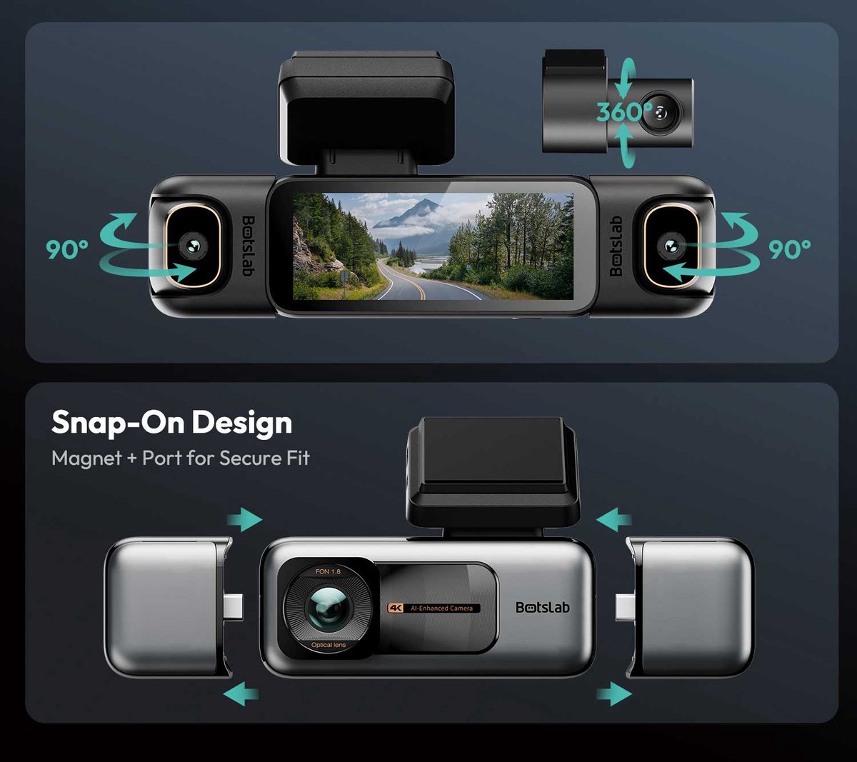 Botslab G980H 4CH 4K Wifi Gps 128gb 360 graden dashcam - 4K resolutie - Inclusief 128gb Micro SD kaart thumbnail 4