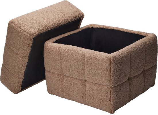 Pouf de rangement Teddy Home & Styling - 38 x 38 x 38 cm - Marron
