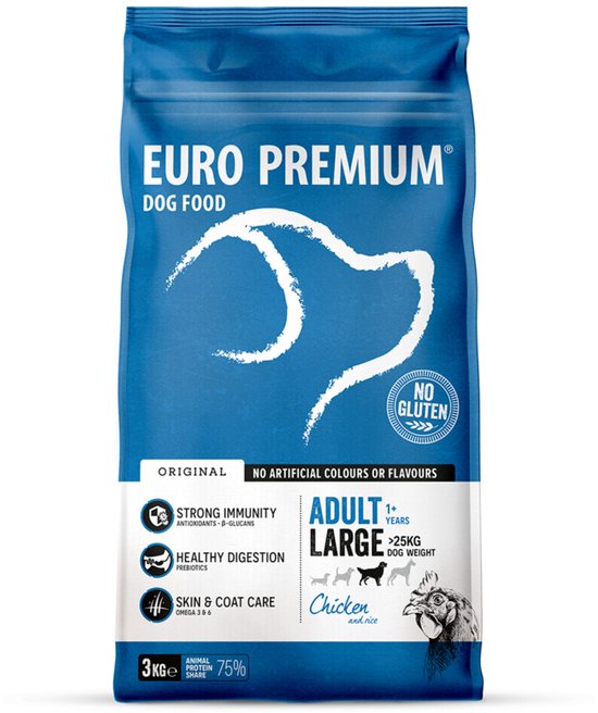 Euro-Premium Adult Large Kip - Rijst - 4 x 3 kg - Voordeelverpakking