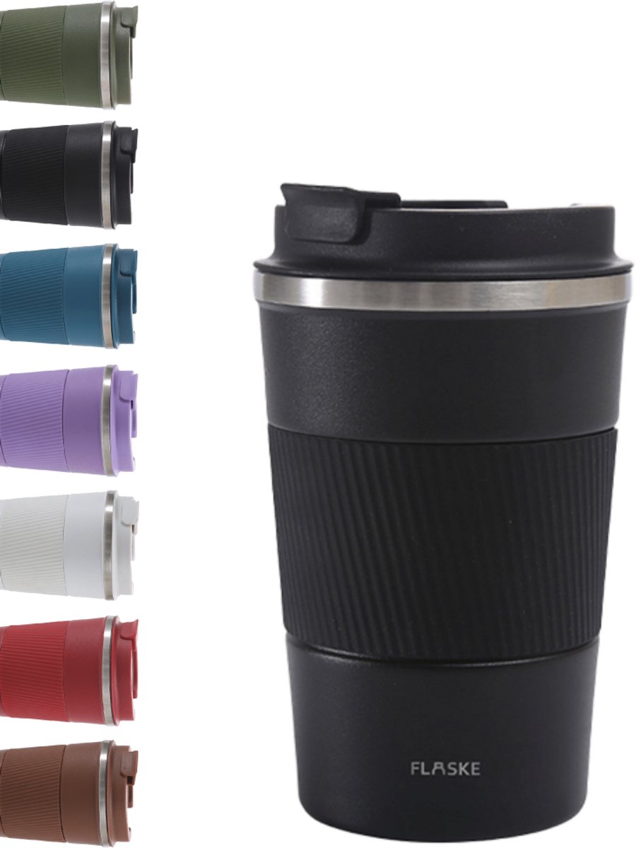 FLASKE Koffiebeker Coffee Cup Big 380ML - Night - RVS Koffiebeker to Go van 380ML