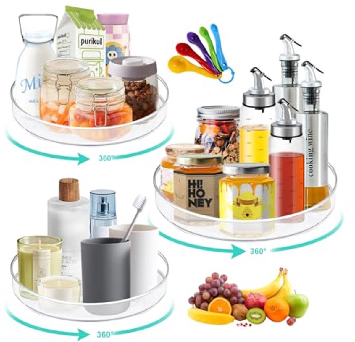 Draaiplateau Keuken 3 Stuks – 360° Draaibaar Kruidenrek voor Specerijen en Flesjes