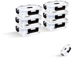 Glazen vershouddozen met deksel - 6-delige set, compact en lekvrij - 370 ml opslagcontainers voor voedsel en maaltijden