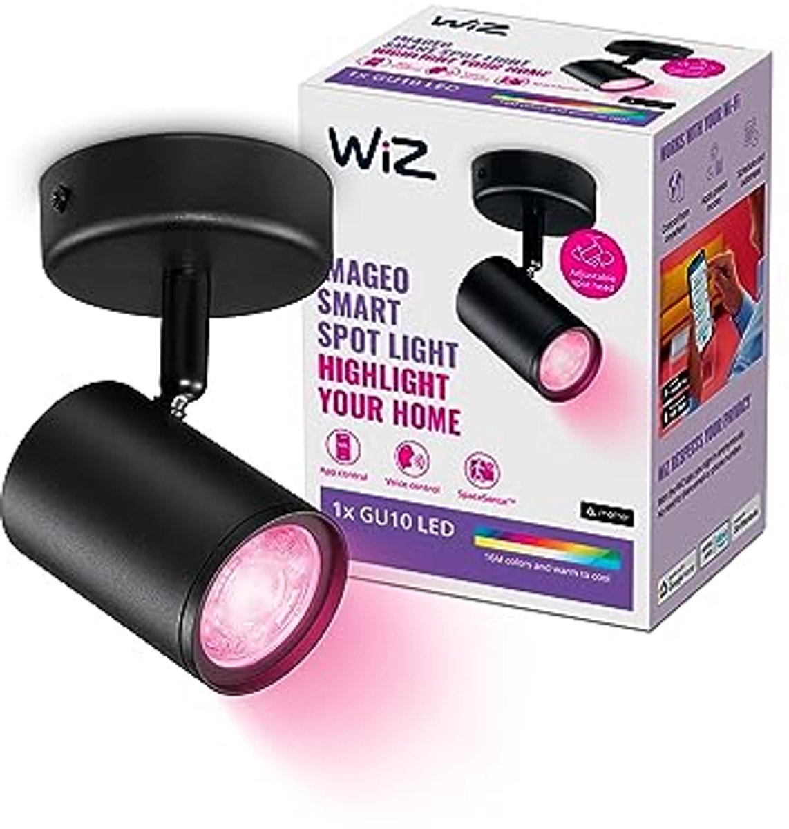 Plafondlamp met Slimme LED Verlichting - Gekleurd en Wit Licht - GU10 fitting - 5W - Zwart