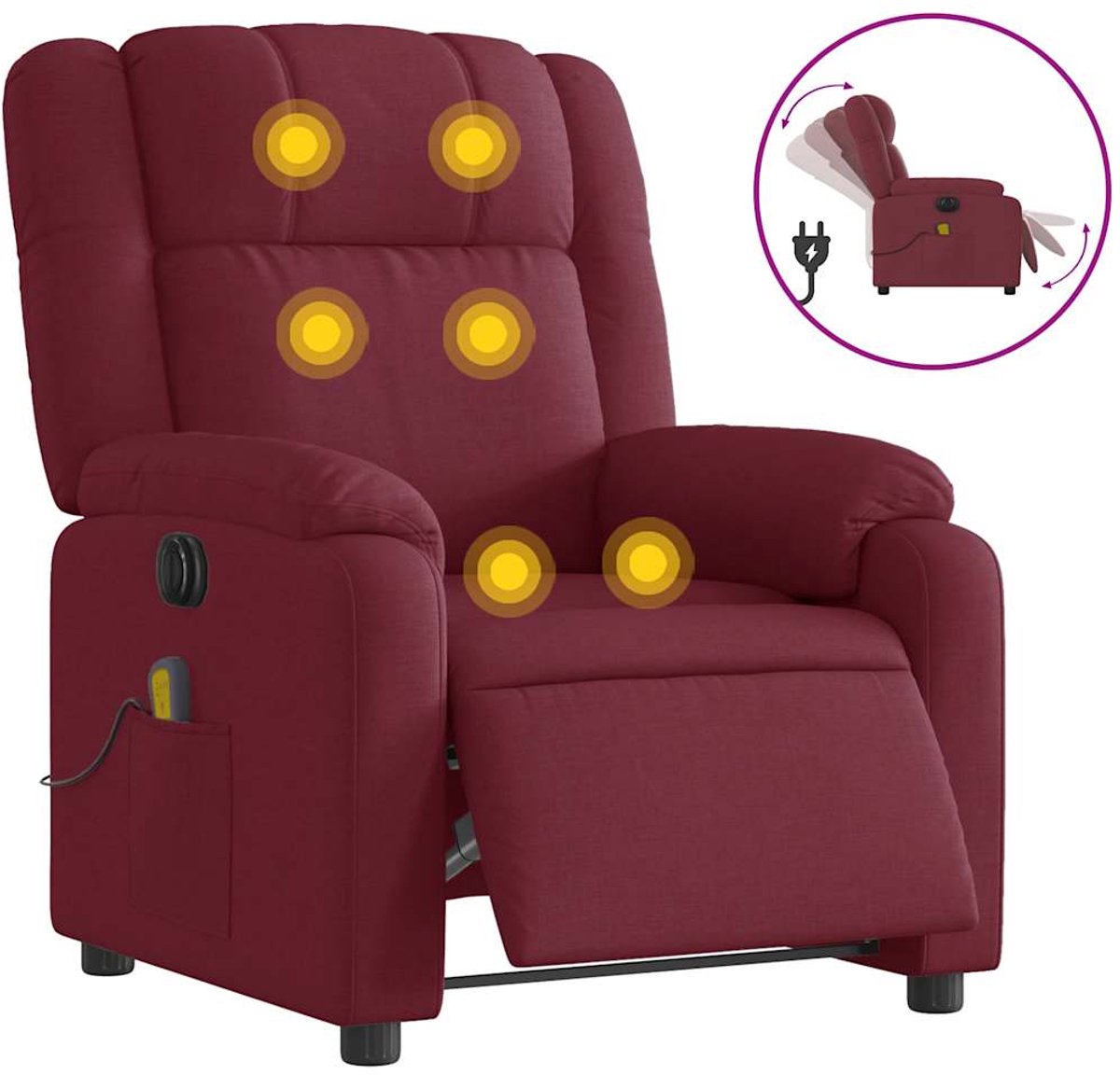 vidaXL Massagestoel - elektrisch - verstelbaar - stof - wijnrood