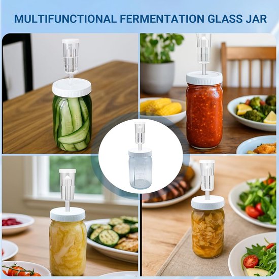 Kimchi Fermentatieglas, 2 stuks, 2 liter, met luchtsluis