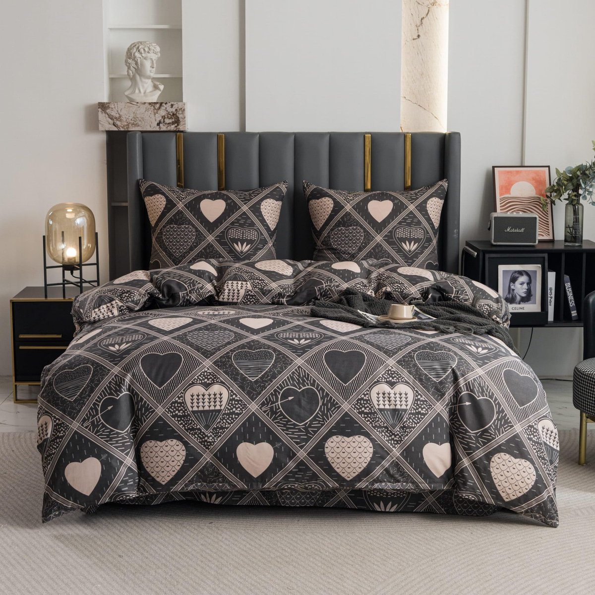 Ibenzoa® Luxe vierseizoenen beddengoedset met hartpatroon en kussenslopen