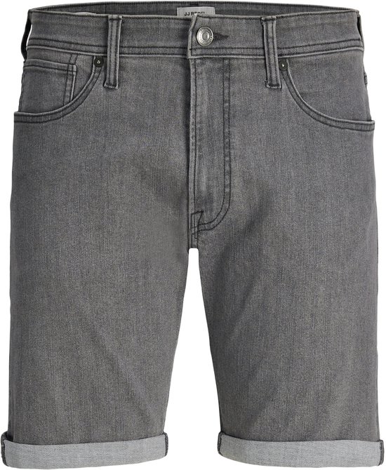 Grijze denim shorts voor heren met omgeslagen broekspijpen en vijf zakken.