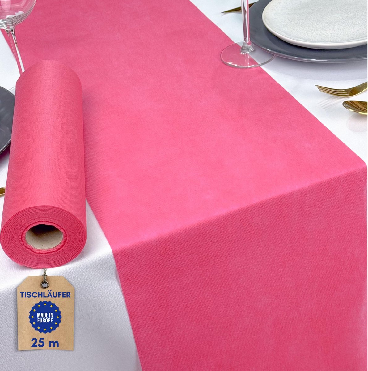 Vlies Tafelband - Decoratief op Rol - Voor Feestelijke Gelegenheden - Fuchsia Roze - 25 meter x 30 centimeter