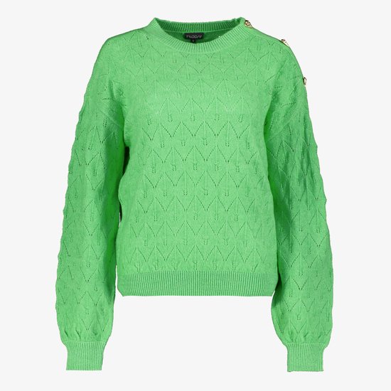 TwoDay gebreide dames trui met hartjesknopen groen - Maat M