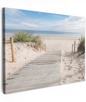Tuinschilderij voor buiten 70x50 cm - Tuindecoratie Strand - Pad - Duinen - Zee - Zomer - Tuinposter op canvas - Tuin muurdecoratie - Buitenschilderij decoratie - Schutting wanddecoratie - Buitencanvas