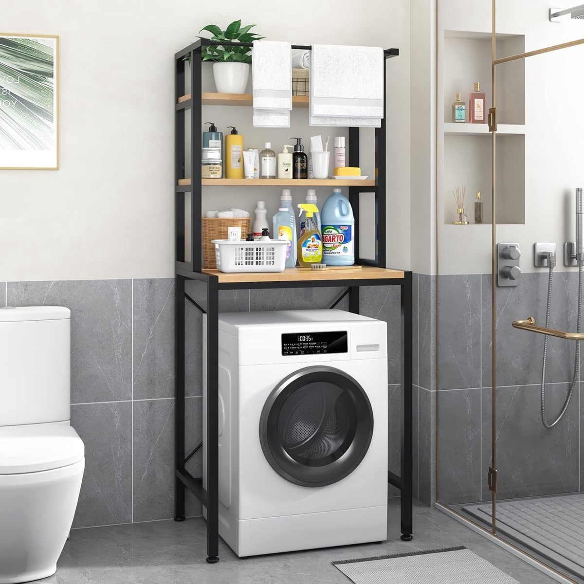 Wasmachine Rek - 3 laags - Kast - Ombouw - Robuust - Vocthbestendig - 69 x 60 x 177 cm - Zwart — afbeelding 1