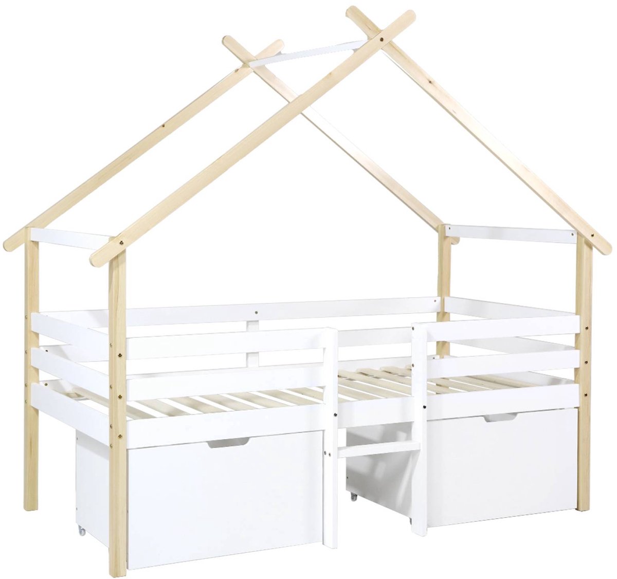 sweeek Kinderbed 90 x 190 cm wit grenenhout lattenbodem inbegrepen en 2 lades - sienna