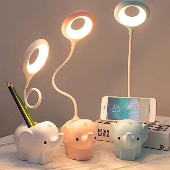 LED Touch Bureaulamp met Oplaadbare Batterij en Olifantenmotief voor Kinderen - 3 Lichttemperaturen, Ideaal voor Telewerk en Studie - Wit — afbeelding 5