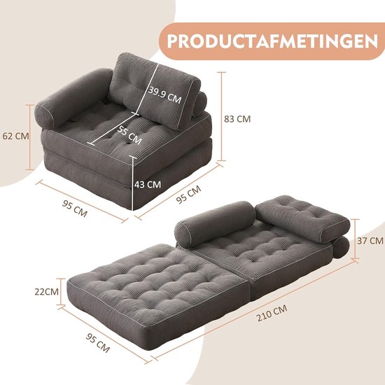 Litbird Canapé Lit 4-en-1 Pliable – Fauteuil Convertible, Canapé Type