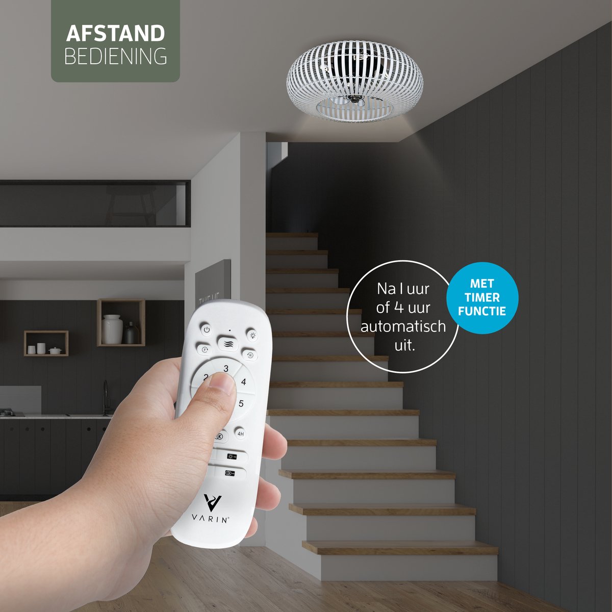 Varin® Smart Plafondlamp met ventilator - Bamboe Wit - Tuya Wifi - Ø 50cm - Plafondventilator met verlichting - Smart lamp slaapkamer - Plafonniere kinderkamer - Plafondlampen industrieel - Plafond lamp - Afstandsbediening - Plafond met ventilator thumbnail 3