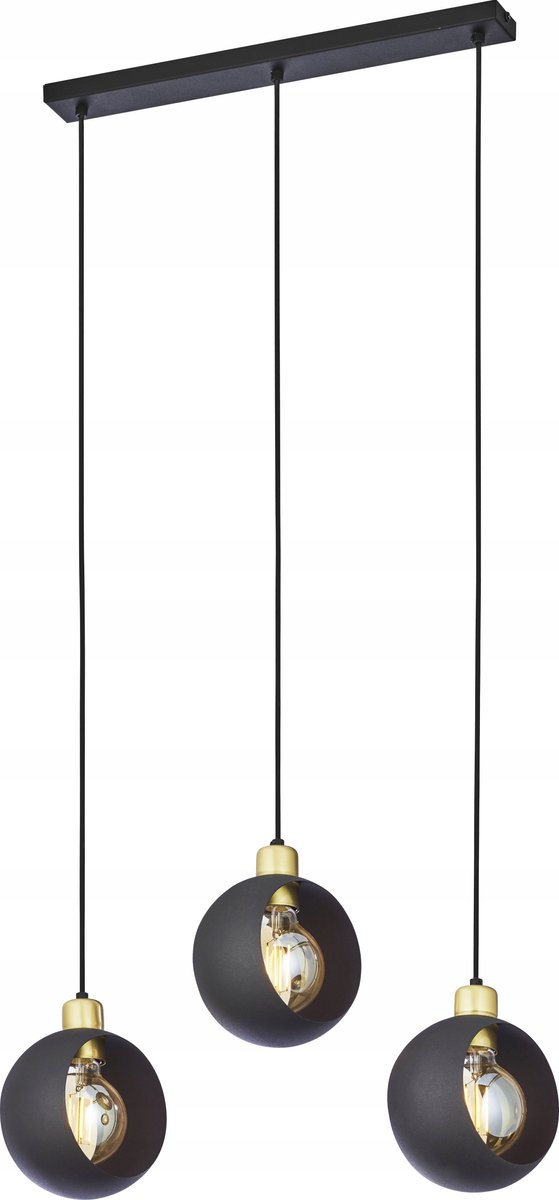 TK-Lighting Cyklop Hanglamp 3xE27 Zwart met Gouden Accent