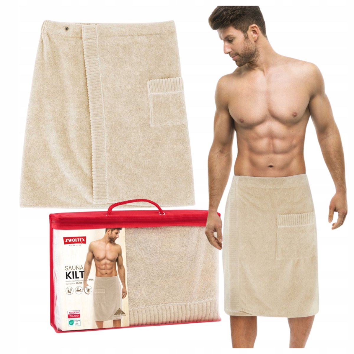 Zwoltex Sauna Kilt Heren Beige 400g Katoen Egyptisch 60x171cm