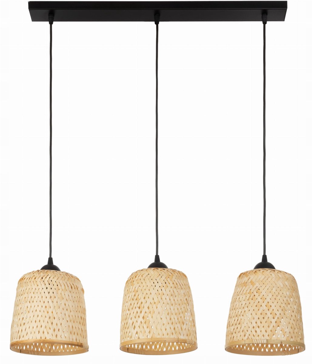 Hanglamp Bamboe 3 Kappen Zwart/Beige - Stijlvolle Boho Verlichting