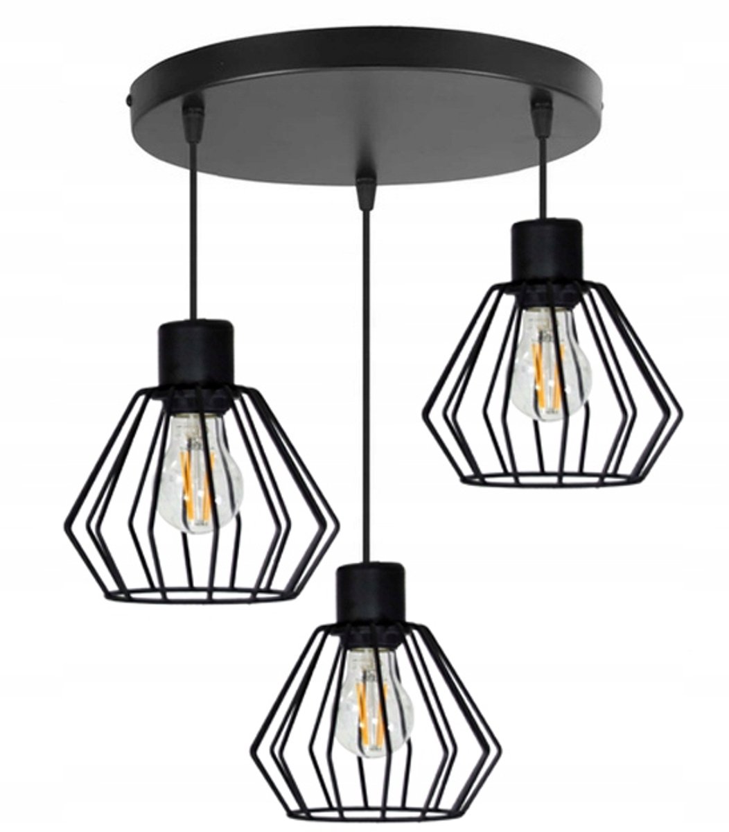 Hanglamp Diamant Draad Zwart E27 3 lichtpunten