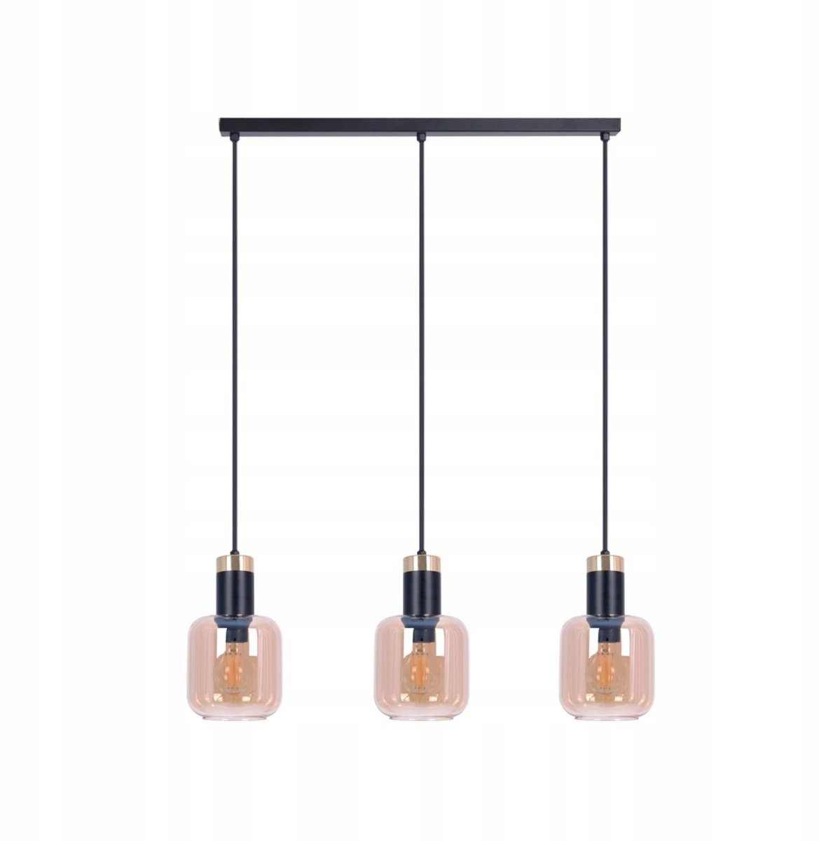 Hanglamp Eettafel Salon Zwart Goud Amber 3xE27