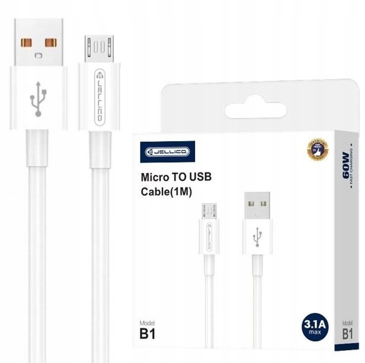 Snelle USB naar MicroUSB Kabel 60W PD Quick Charge 1m Wit