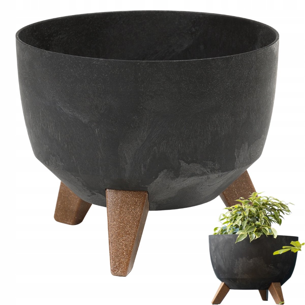ROMA 29 Betonlook Pot met Voet - Zwart