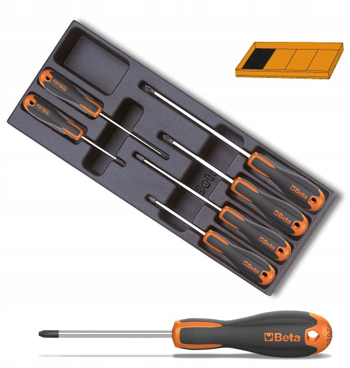 BETA EVOX Set van 6 Kruiskopschroevendraaiers PH in ABS Inlay T213
