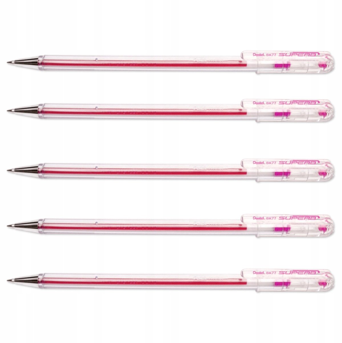 Pentel BK77 Rollerballpen, 0,7 mm, roze - Set bevat 5