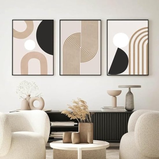 Minimalistische Abstracte Lijn Posters Set van 3 - Geometrische Kunst Canvas Schilderijen voor Woonkamer Decoratie - 50x70cm per Stuk Zonder Lijst