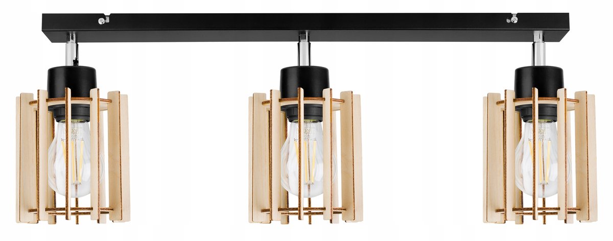 Houten Hanglamp TIMBER 3-lichts E27 Zwart/Bruin - Modern Boho
