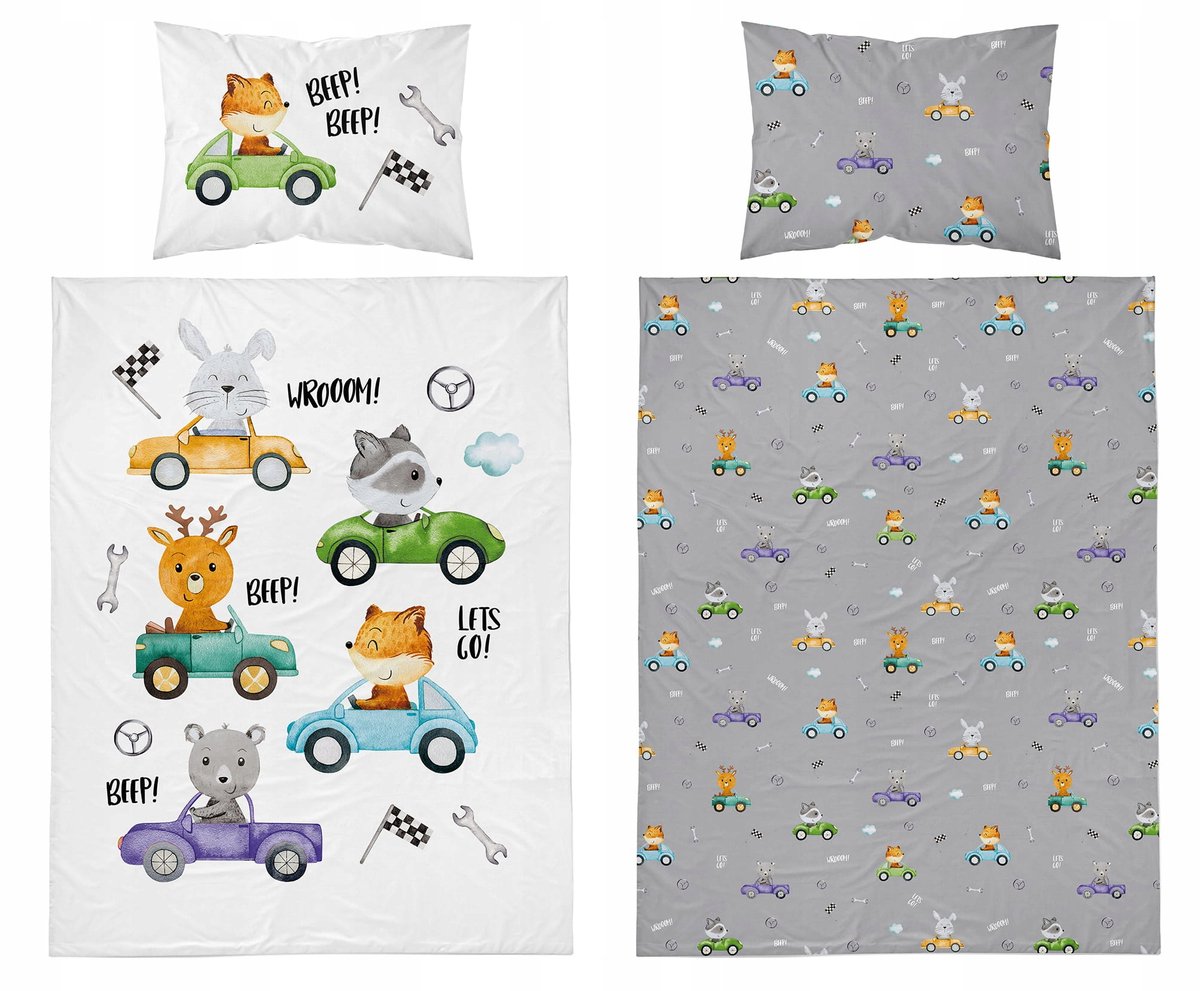 Kinderbedlinnen 90x120cm - Auto's & Dieren - 100% Katoen