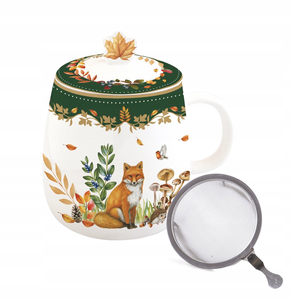 Porseleinen theemok met infuser 450ml - Bosdieren motief