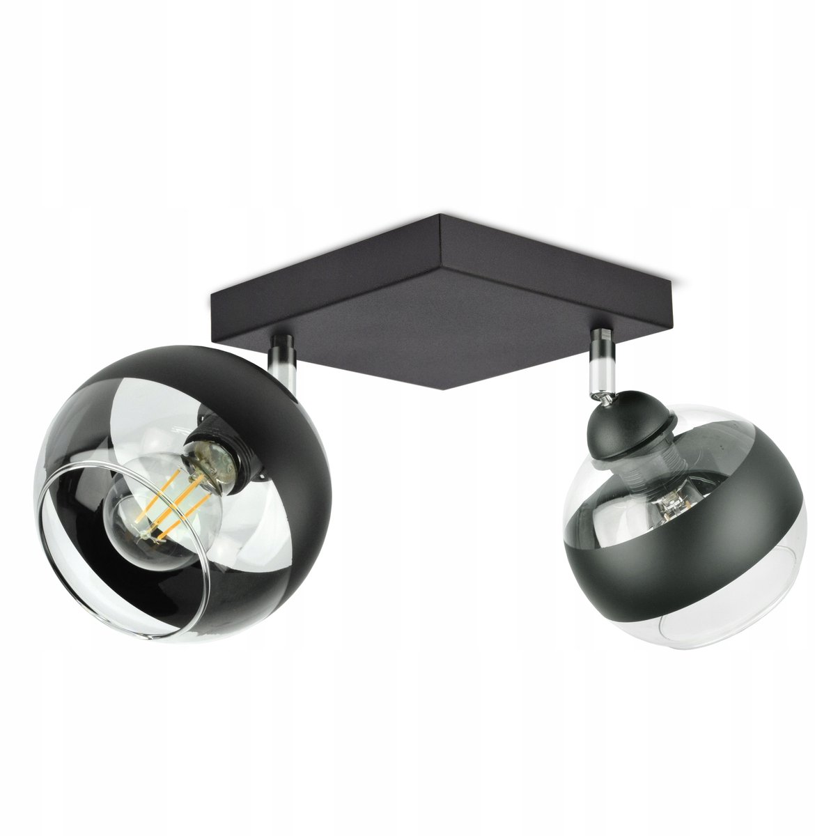 Zwarte Plafondlamp met Glazen Bollen, E27 Fitting, Modern Design