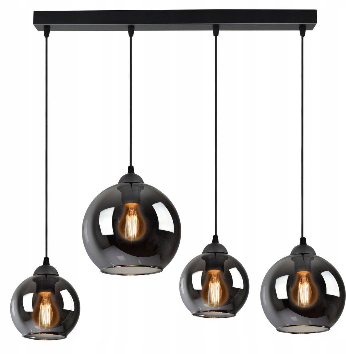 Luxe Hanglamp met 4 Glazen Bollen - Grafit Metaal