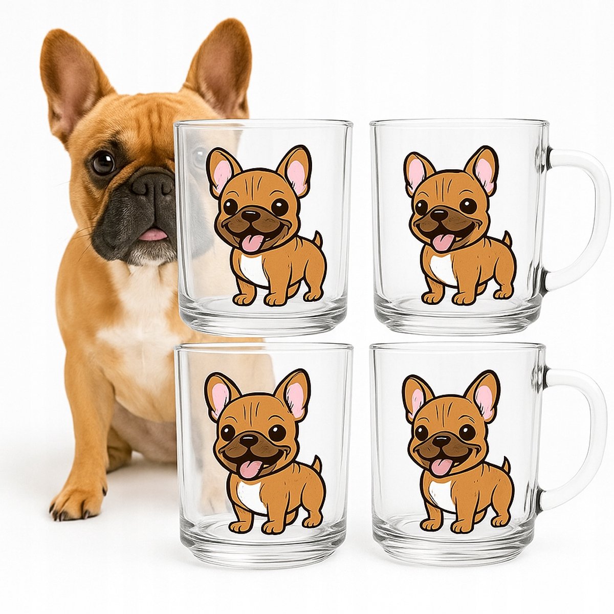 Glazen Bulldog Mokken 220ml - Set van 4, transparant