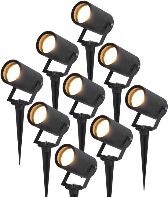 HOFTRONIC™ 9x Spikey LED Prikspot 5 Watt 4000K Zwart IP65 waterdicht - Tuin spots, spots bodem buiten