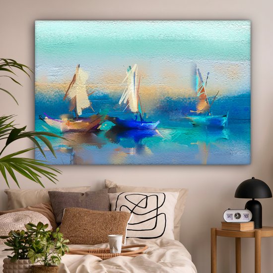 Canvas schilderij 180x120 cm - Wanddecoratie Schilderij - Olieverf - Boot - Abstract - Muurdecoratie woonkamer - Slaapkamer decoratie - Kamer accessoires - Schilderijen op canvas