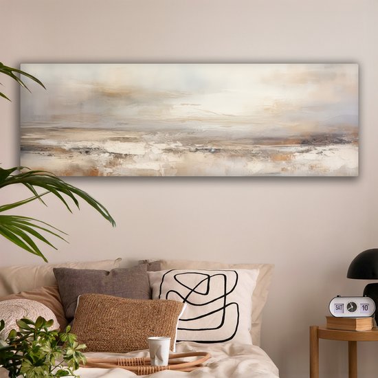 Canvas schilderij 150x50 cm - Wanddecoratie Kunst - Industrieel - Grijs - Bruin - Abstract - Muurdecoratie woonkamer - Slaapkamer decoratie - Kamer accessoires - Schilderijen op canvas